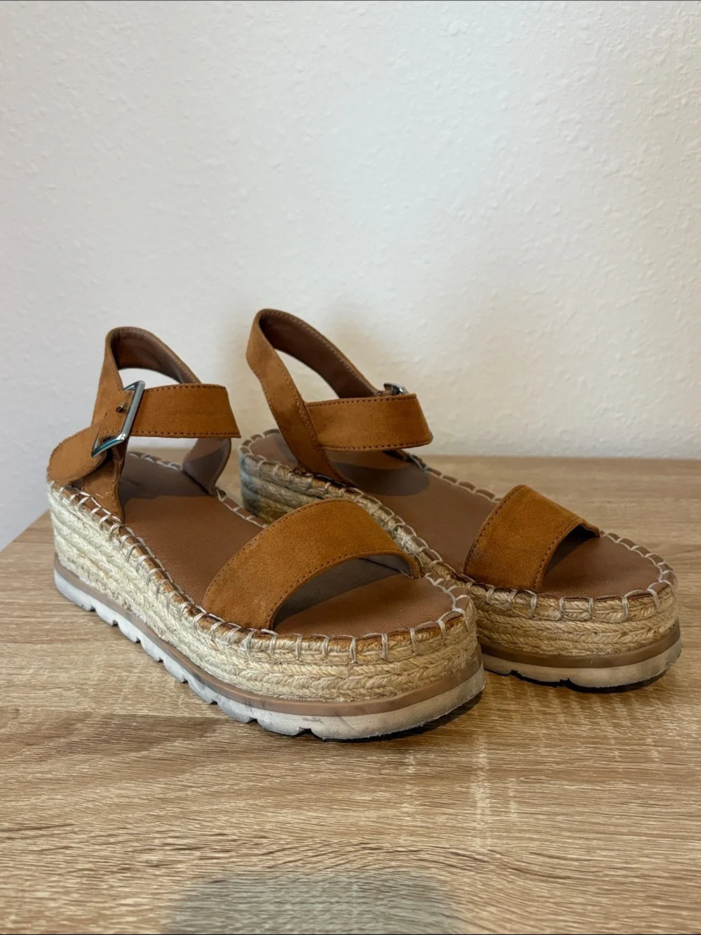 Women’s Tan Espadrille Platform Sandals - Casual Summer Wedge